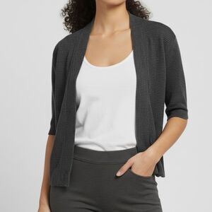 Eileen Fisher Ribbed Grey Merino Wool Cardigan Size Small